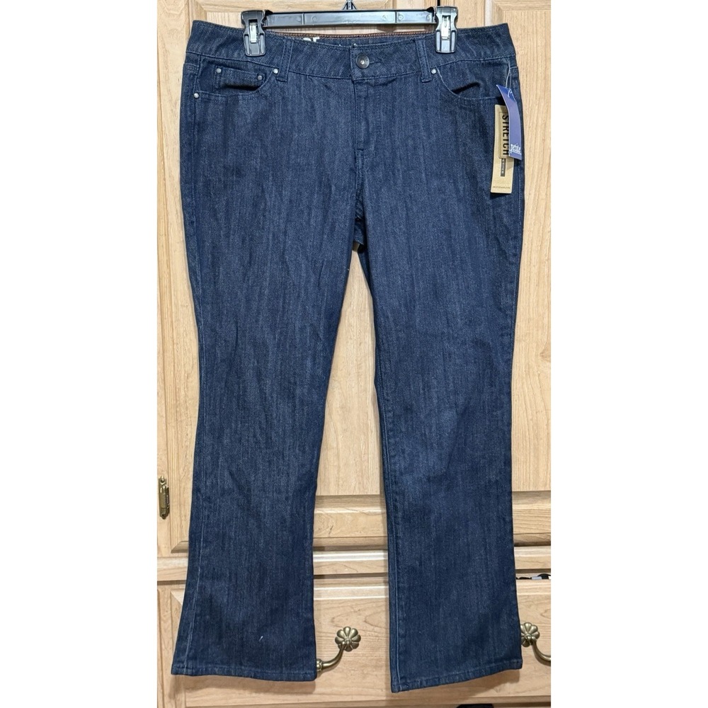 DKNY Denim Jeans Women's Petite Size 14P Straight Leg Mid Rise Dark Wash Sequin